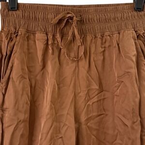Melissa Nepton Orti Satin Pant Womens XS Brown Flowy Wide Leg Drawstring Waist